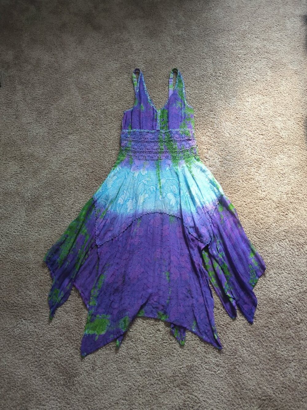 Advance Apparels Tie Dye Pixie Dress Handkerchief Hem One Size